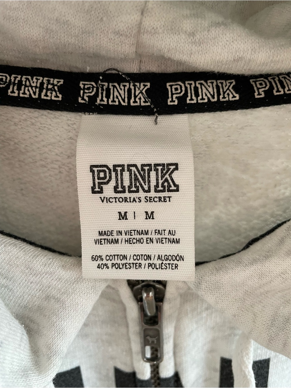 Pink VS Light Gray Hoodie with Sequins Palm Tree Full Front Zip Excellent Shape - Picture 5 of 10